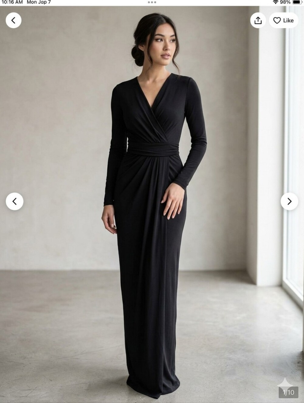 Elegant Black Long-Sleeve Wrap Maxi Dress